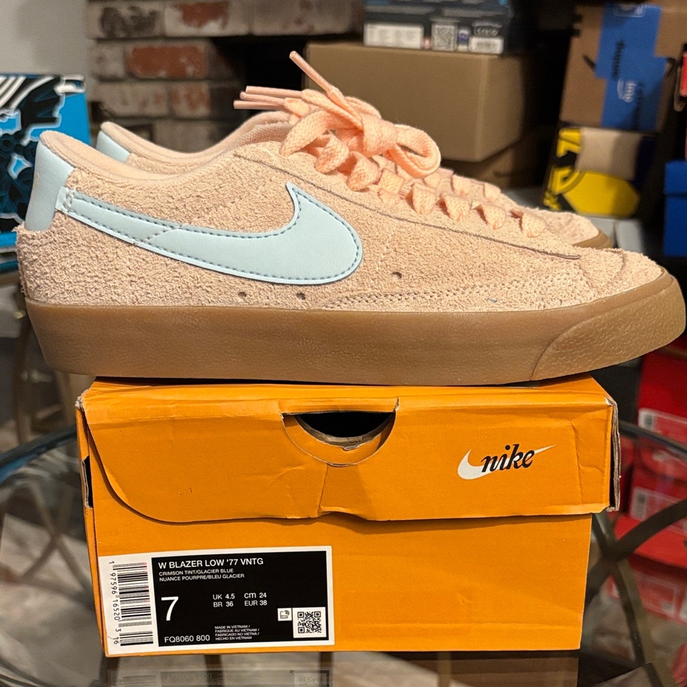 Women’s Nike Blazer Low '77 Vintage Crimson Tint Glacier Blue FQ8060-800 Size 7